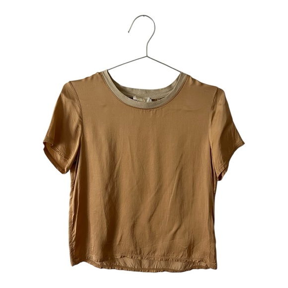 Nation LTD Marie Satin Steen Top XS Boxy Tee Shirt Almond Gold Like New - Picture 5 of 8
